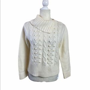 Norton McNaughton Ivory Cableknit Sweater Size Small Petite